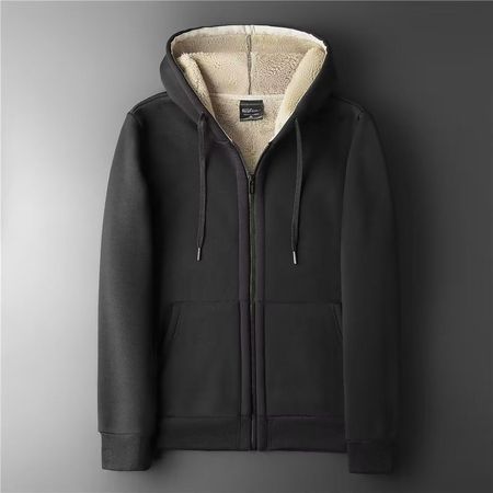 Men's Fleece Thickened Jacket with Zip-up Hood Loose Fit